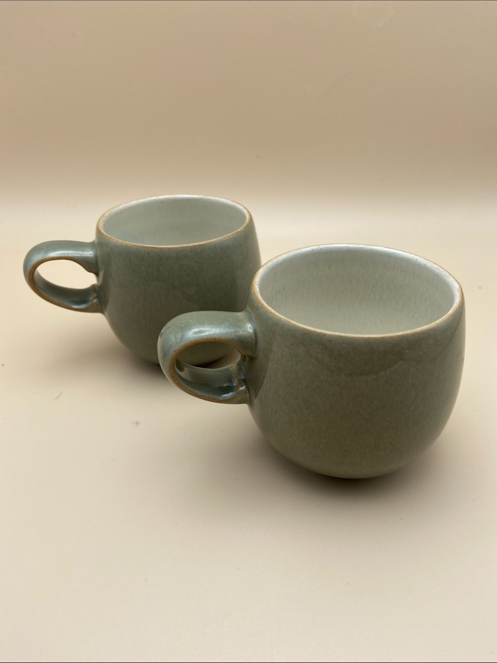 Set of 2 Denby Fire Sage Green Espresso Mugs Cups